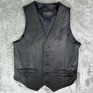 Wilson’s The Leather Experts Black Button-up Leather Vest Size Small